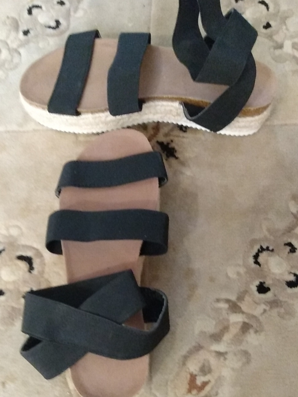 Women's Black Elastic-Strap Espadrille Sandals
